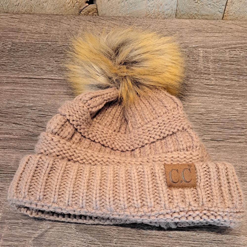 CC Faux Fur Pom Trendy Chunky Stretchy Cable Knit